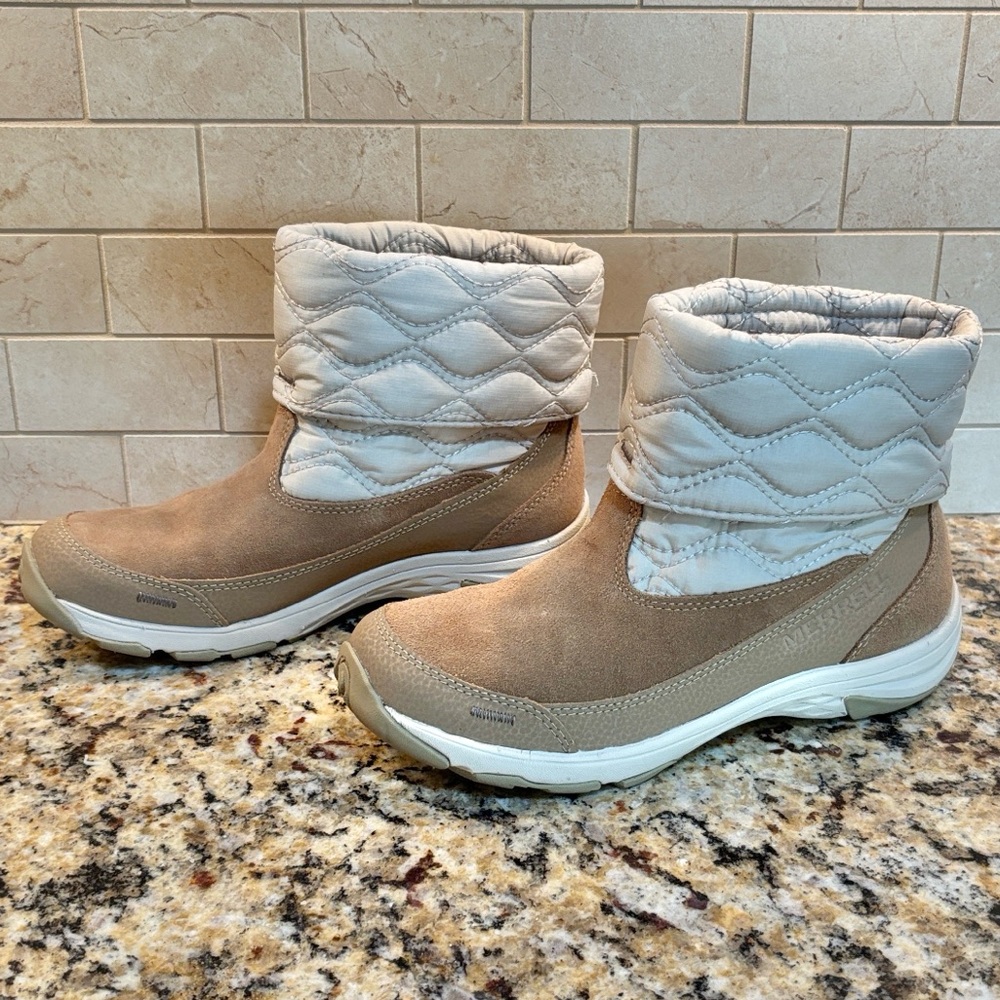 Merrell Approach Brindle Winter Waterproof Booties Quilted Suede Boots Size 7 - Picture 2 of 16
